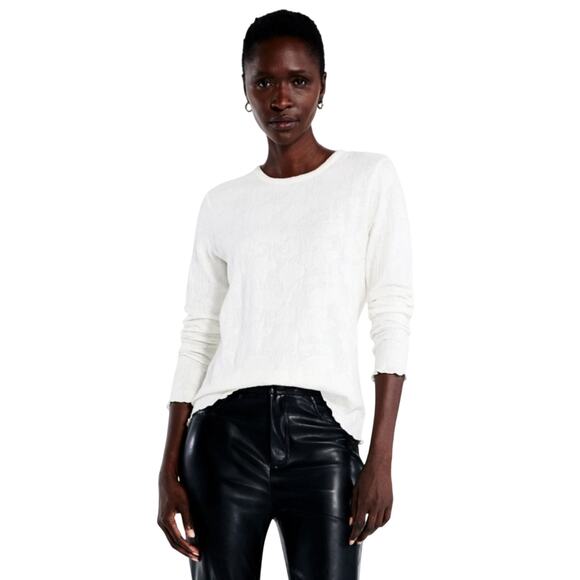 NIC+ZOE Tops - NIC+ZOE LACE KNIT Cream Crewneck Long Sleeve Cotton TEE Size XS